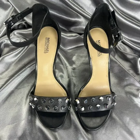 Michael Kors Valencia Studded Stiletto Heels Women's 5.5 Black Silver Worn 2x - Picture 13 of 16